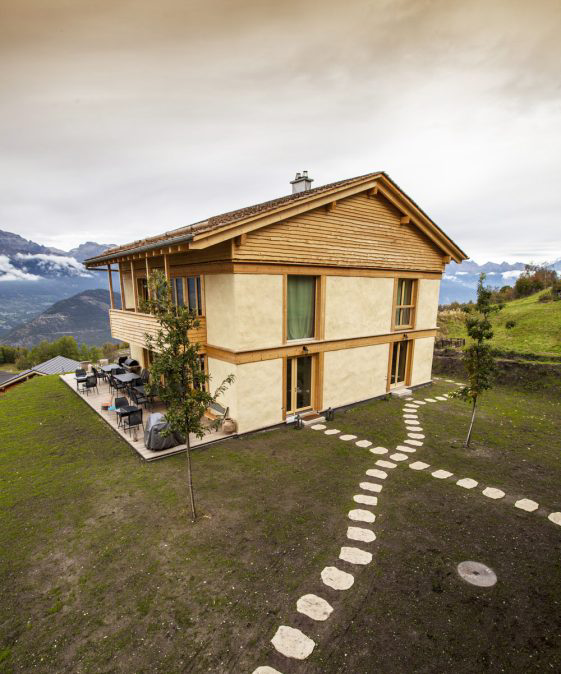 Maya Guesthouse, a timber-and-straw-bale building in Switzerland